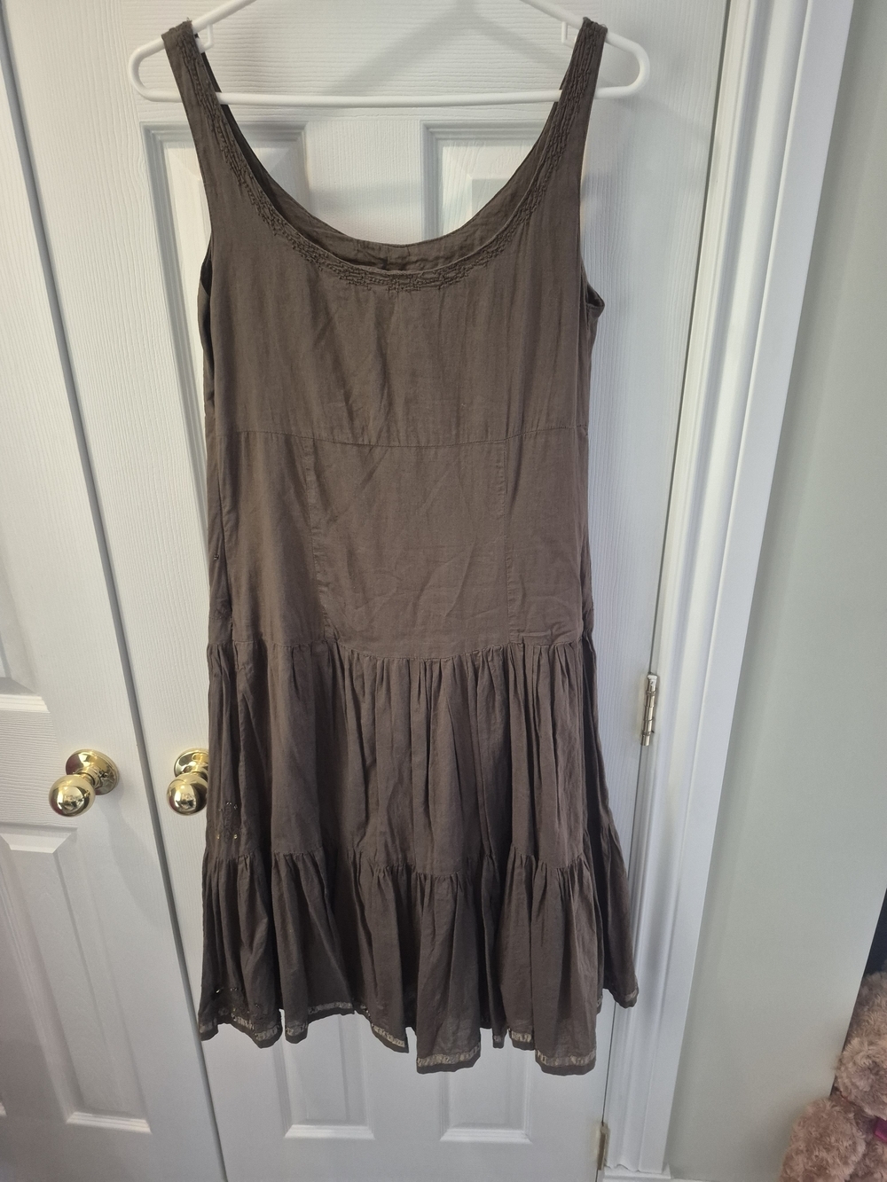 Vintage Brown Embroidered Boho Prairie Dress 18ptp - Picture 6 of 7